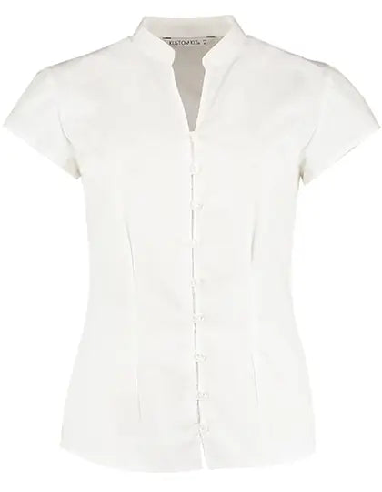 Blusa de mujer Tailored Fit Mandarin Collar Poplin Cap Sleeve