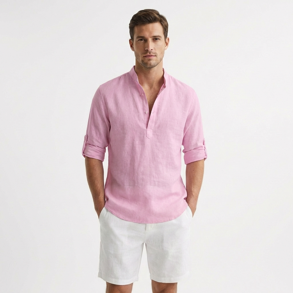 Hugo | Camisa Henley Cuello Mao Manga Remangada Hombre