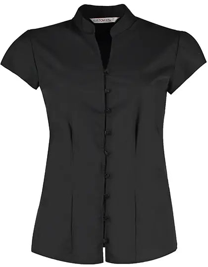 Blusa de mujer Tailored Fit Mandarin Collar Poplin Cap Sleeve